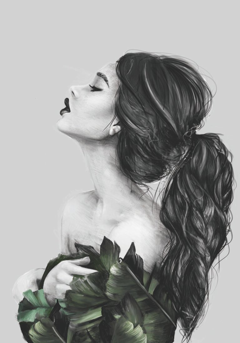 Fashion figure painting with rhinestone scaled