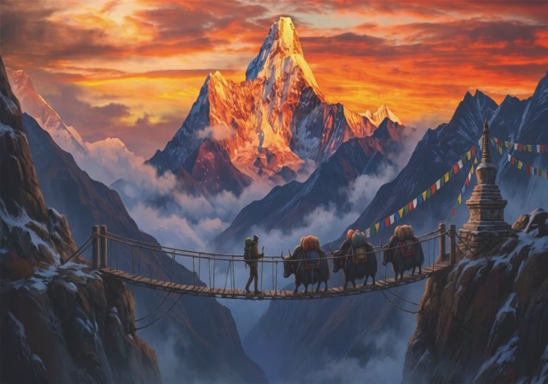 Nepalese landscape with rhinestone scaled
