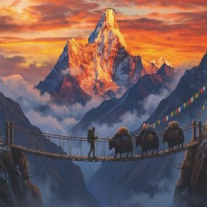 Nepalese landscape with rhinestone scaled
