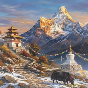 Nepalese landscape with rhinestone scaled