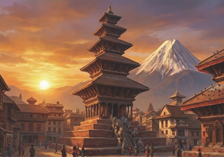 Nepalese landscape with rhinestone scaled