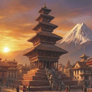 Nepalese landscape with rhinestone scaled
