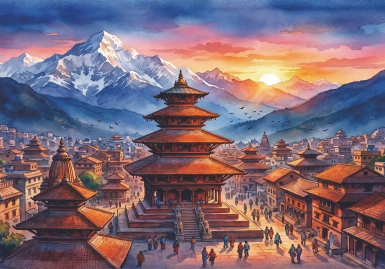 Nepalese landscape with rhinestone scaled