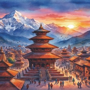 Nepalese landscape with rhinestone scaled
