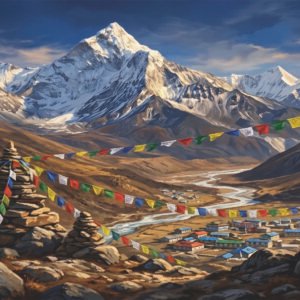 Nepalese landscape with rhinestone scaled