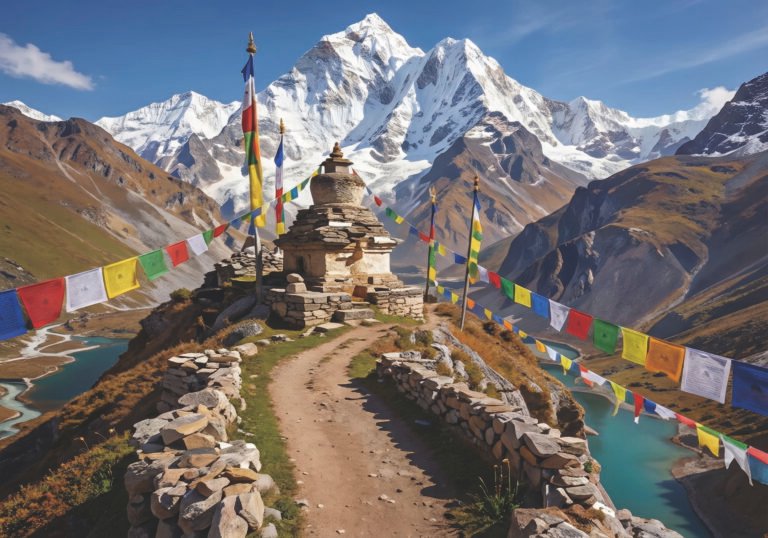 Nepalese landscape with rhinestone scaled
