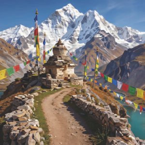 Nepalese landscape with rhinestone scaled