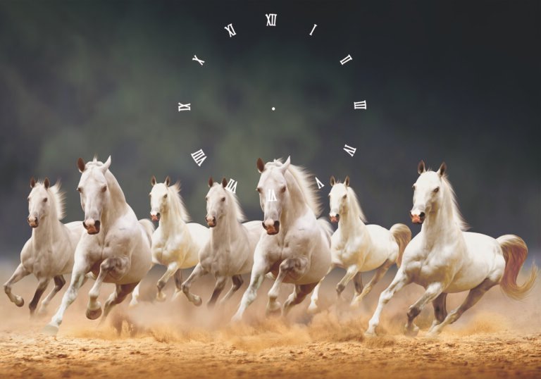 Horse design with rhinestone and clock