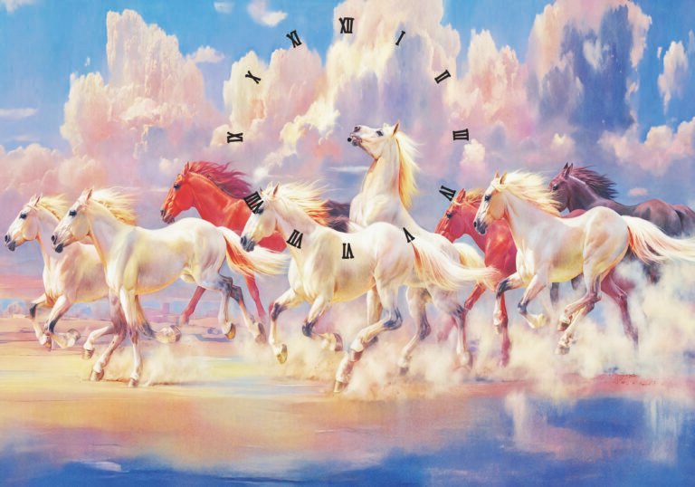 Horse design with rhinestone and clock